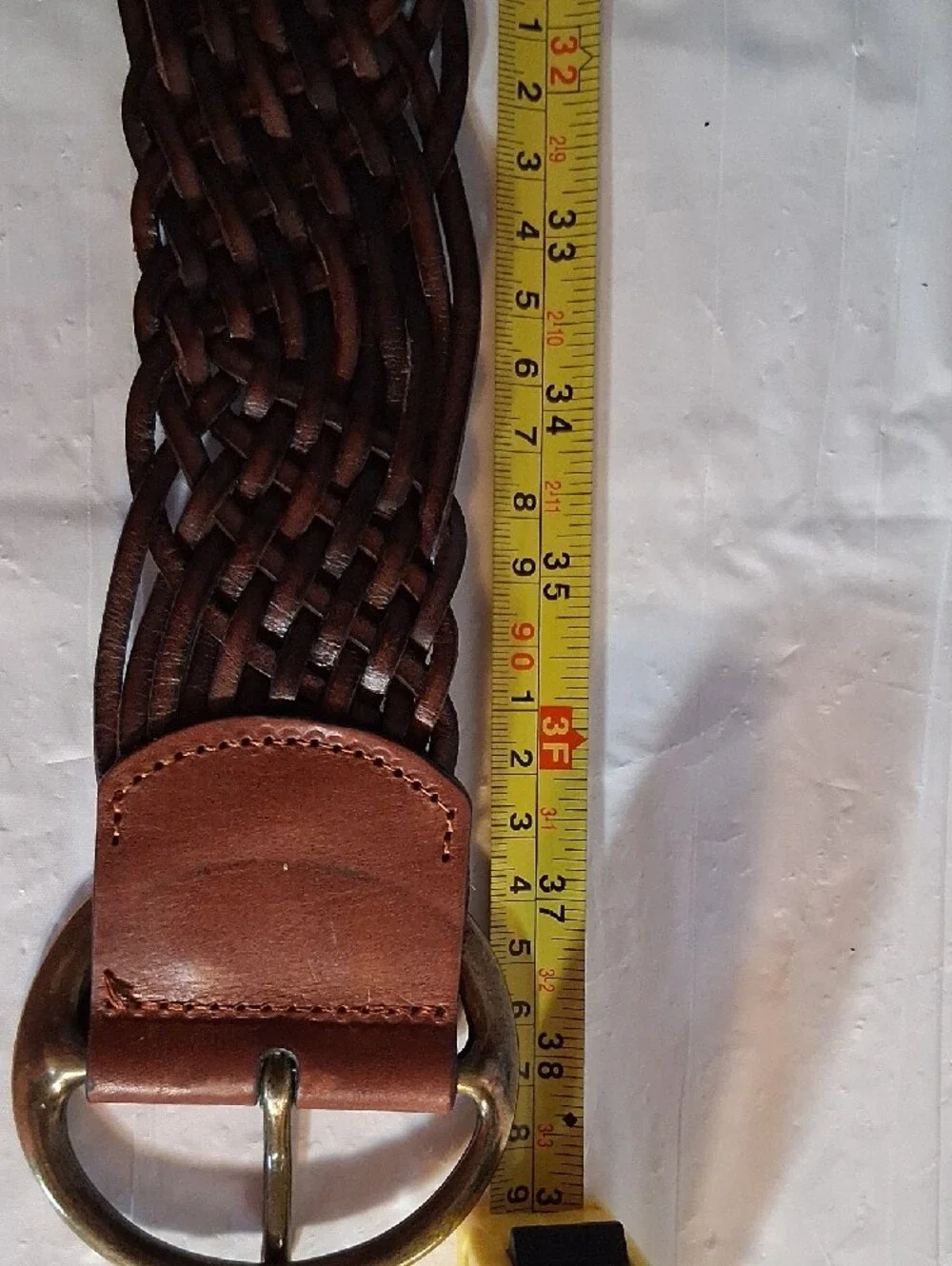 Fossil Woven Brown Leather Belt with Brass Ring Buckle